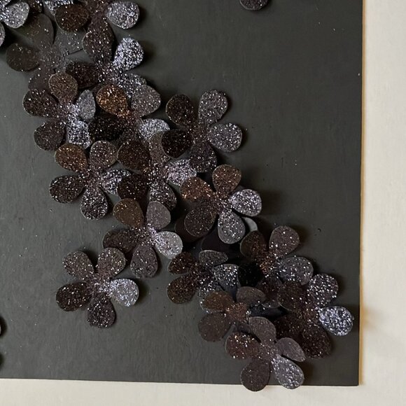 🖤✨ Black Glitter Flower Embellishment Artwork | Elegant Décor | 8.5” x 11” 🌸💫 - Picture 2 of 7